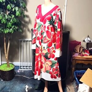Ashley Stewart V-neck Red Floral Long Sleeve dress